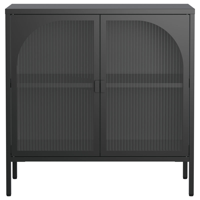 Metal Sideboard Cabinet, Accent Storage Cabinet With 2 Glass Doors, Modern Coffee Bar Cabinet With Adjustable Shelves 154 Lbs Capacity For Kitchen, Living Room And Hallway