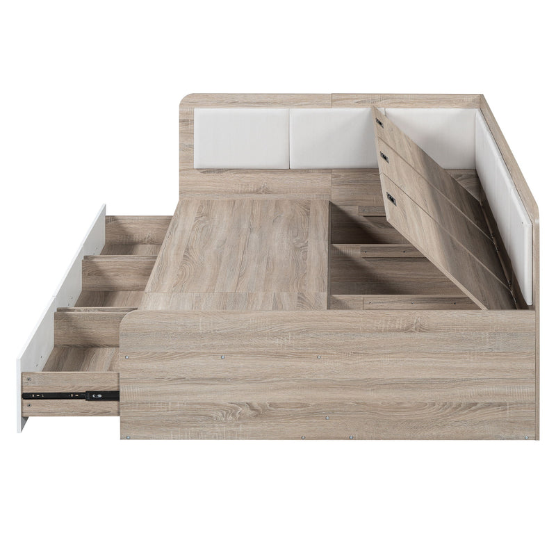 Full Size Daybed With Three Drawers And Three Storage Compartments - Nature / Beige