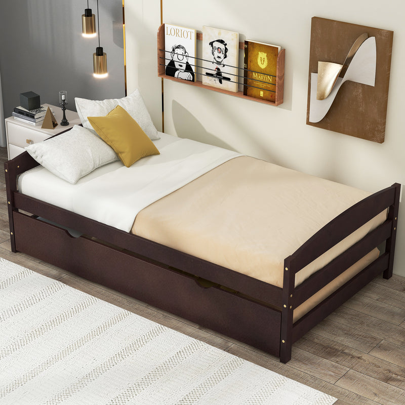 Twin Size Platform Bed with Twin Size Trundle, Espresso