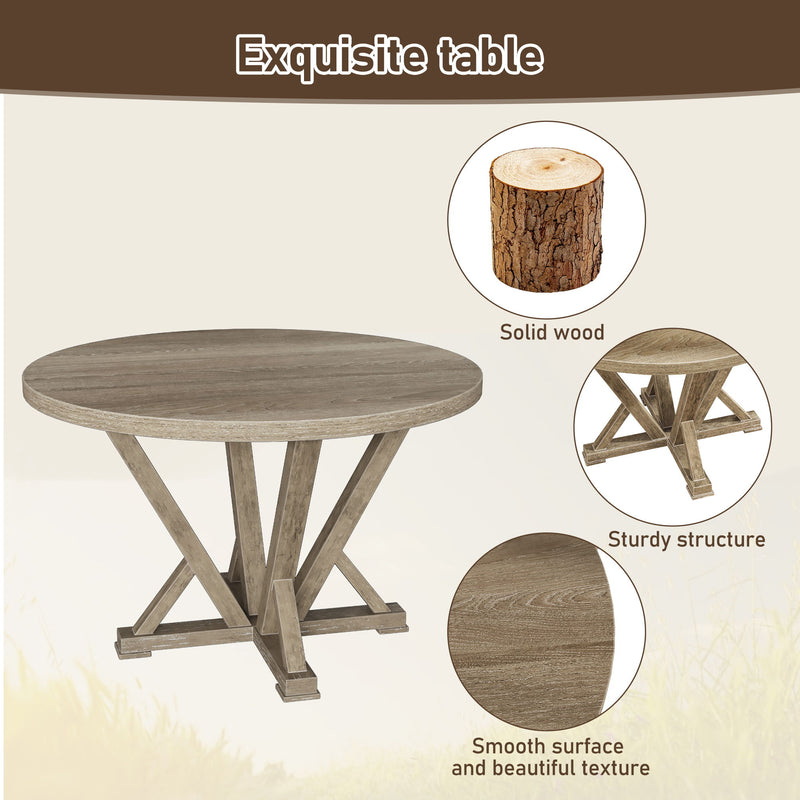 5 Pieces Dining Set, Round Counter Table Modern Farmhouse Rustic - Distressed Brown