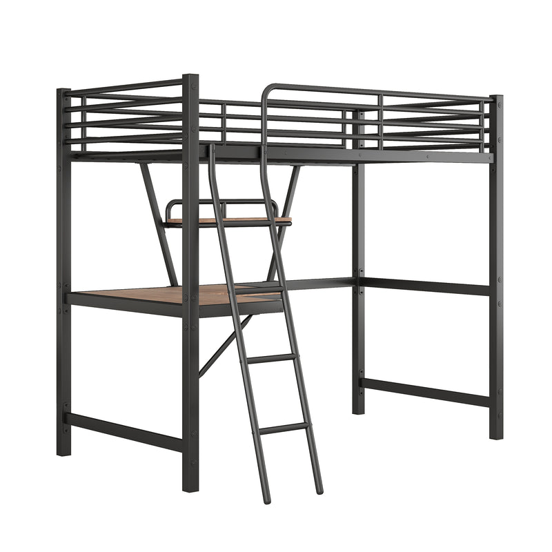 Twin Size Loft Metal&MDF Bed with Desk and Shelf, Black (Old SKU:SM001105AAB-1)