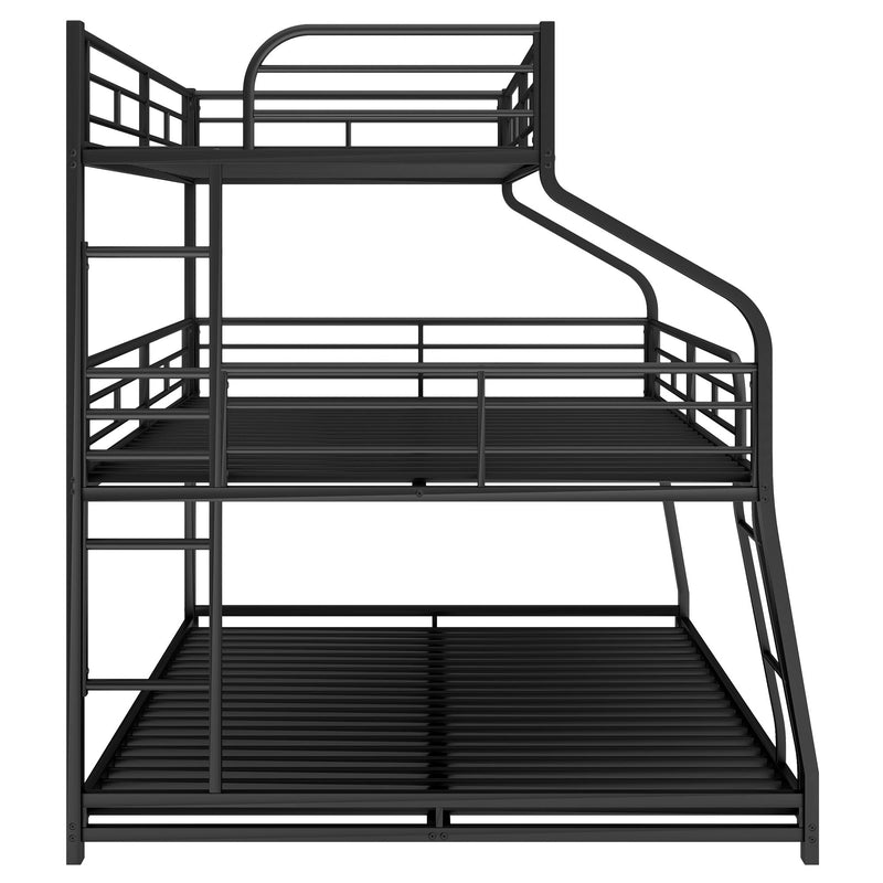 Twin Long / Full Long / Queen Triple Bunk Bed With Long And Short Ladder And Full-Length Guardrails - Black