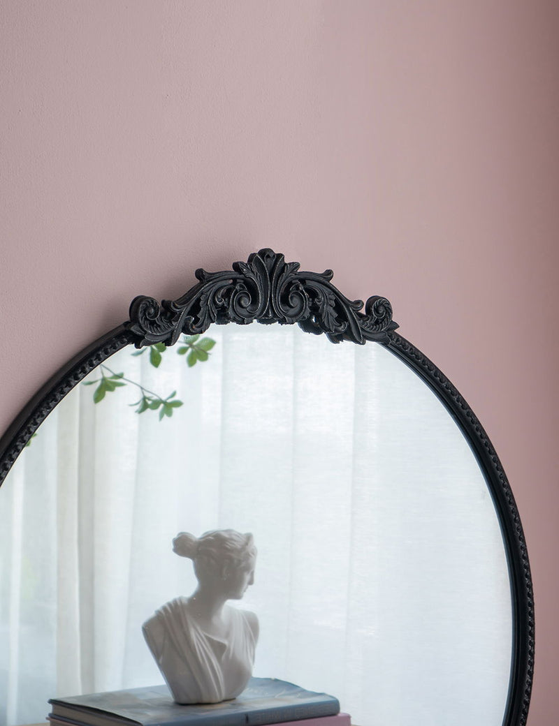 Classic Design Mirror With Round Shape And Baroque Inspired Frame For Bathroom, Entryway Console Lean Against Wall