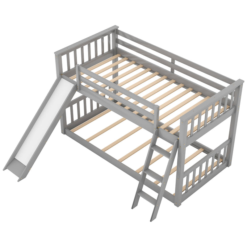 Twin Over Twin Bunk Bed - With Convertible Slide And Ladder - Gray