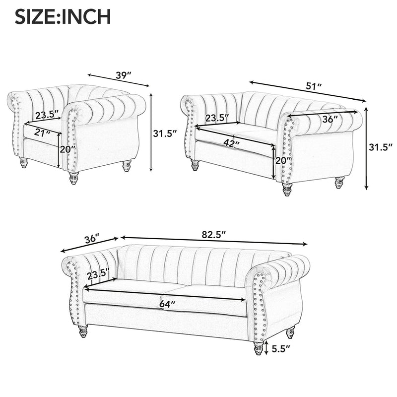 Modern Sofa Dutch Fluff Upholstered Sofa With Solid Legs, Buttoned Tufted Backrest