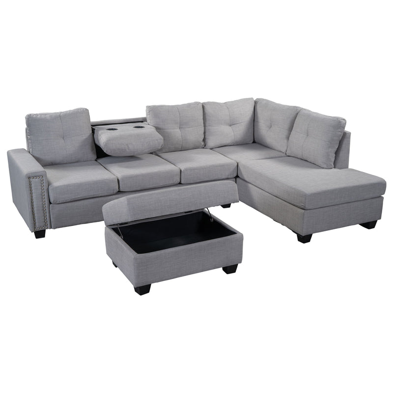 Reversible Sectional Sofa Space Saving With Storage Ottoman Rivet Ornament L-Shape Couch For Large Space Dorm Apartment