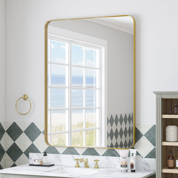 Wall Mirror Rectangular Mirror Metal Framed Mirror Vanity Mirror Dressing Mirror, For Bathroom, Living Room, Bedroom Wall Decor - Gold