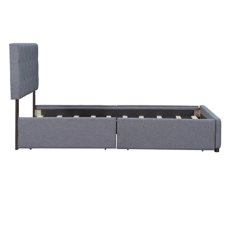 Upholstered Platform Bed with Classic Headboard and 4 Drawers, No Box Spring Needed, Linen Fabric, Queen Size Dark gray(OLD SKU :LP000114AAE)