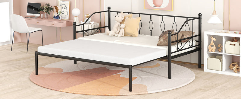 Twin Size Metal Daybed with Trundle, Daybed with Slat No Box required Black