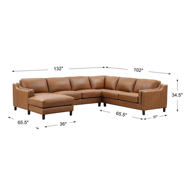 Bella - Leather Left Chaise Sectional - Brown