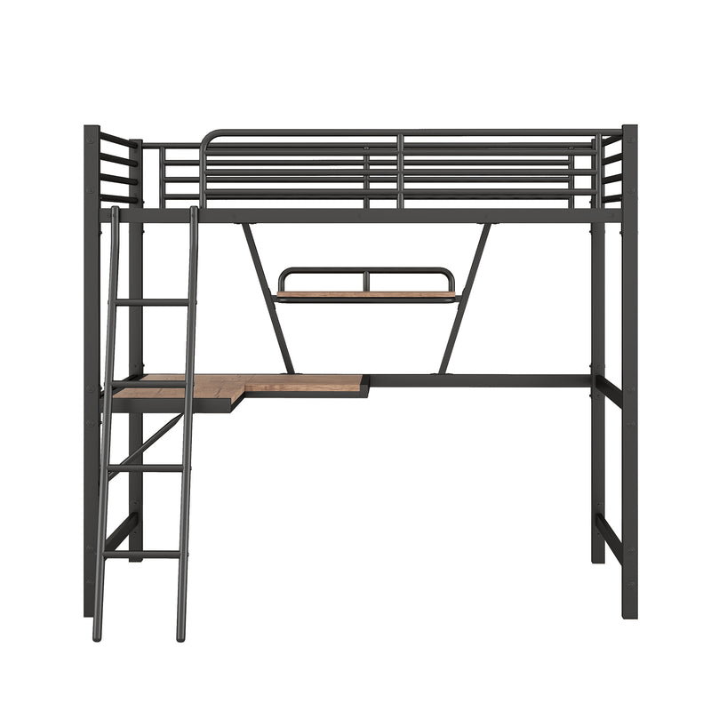 Twin Size Loft Metal&MDF Bed with Desk and Shelf, Black (Old SKU:SM001105AAB-1)