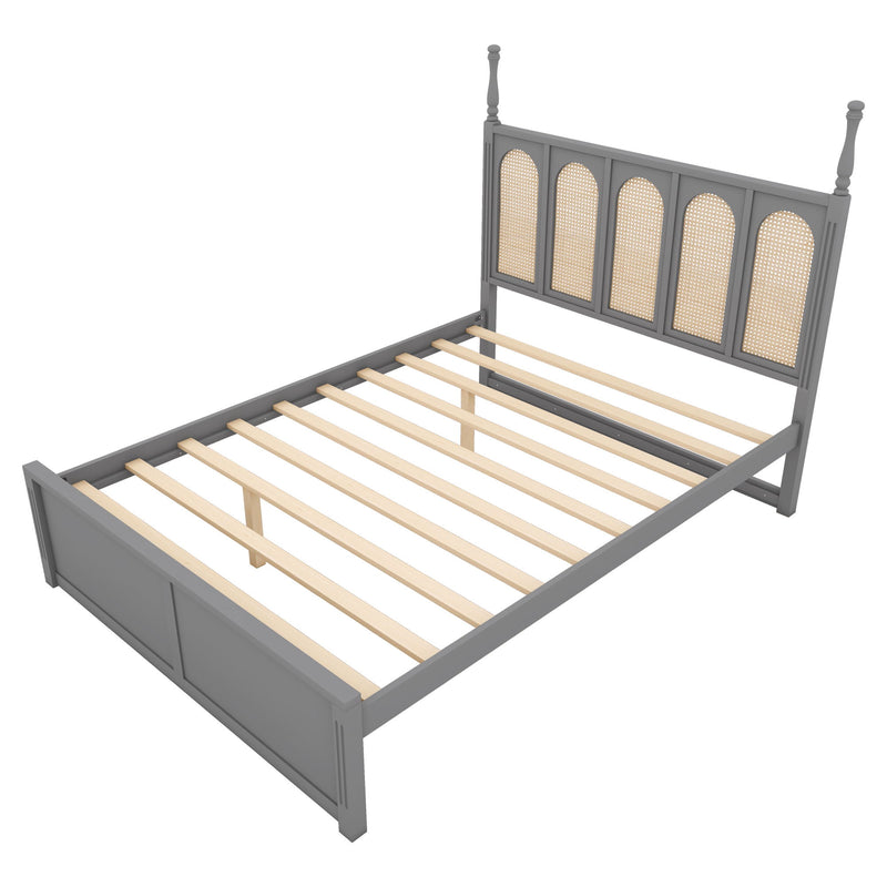 Rattan Platform Bed With With 2 Big Drawers With Trundle