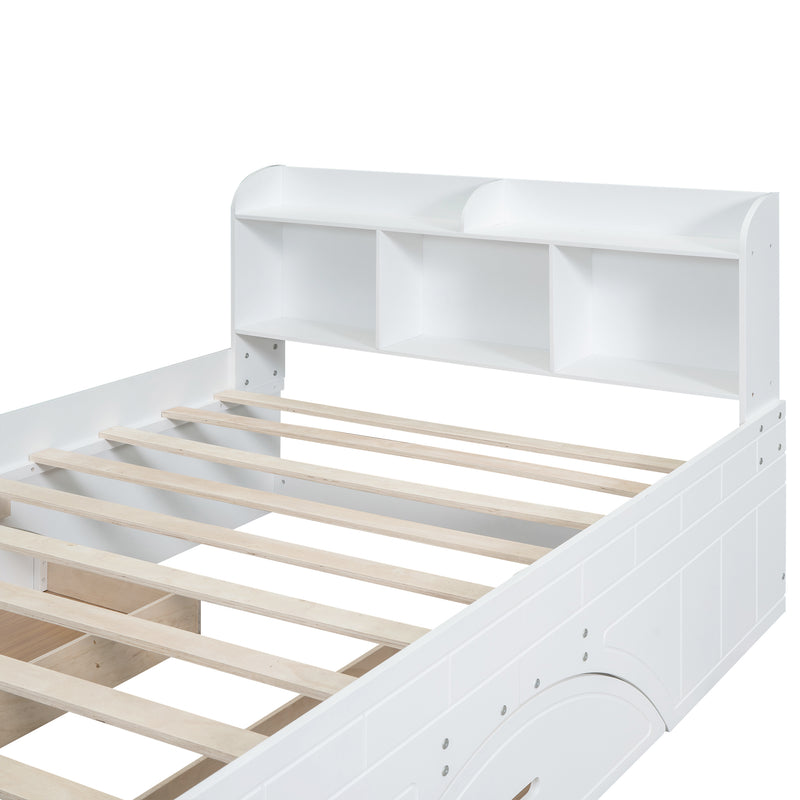 Wood Full Size Platform Bed with 2 Drawers, Storage  Headboard and Footboard, White