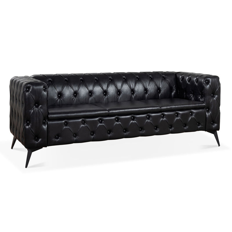 Square Arm Removable Cushion 3 Seater Sofa - Black