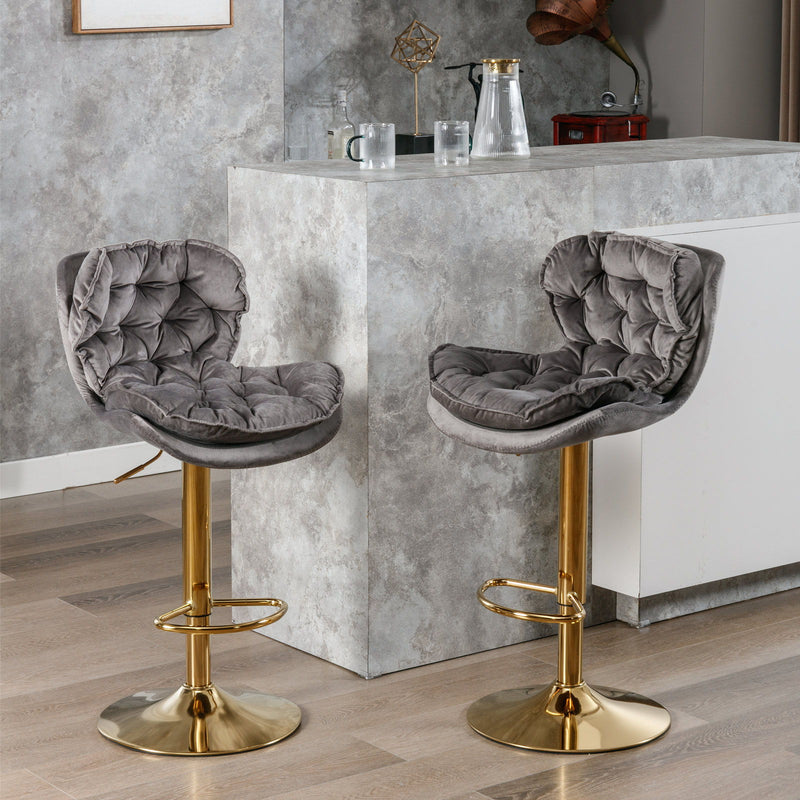 Swivel Bar Stools (Set of 2), Velvet Counter Height Adjustable Barstools, Dining Bar Chairs Upholstered Modern Bar Stool For Kitchen Island, Cafe, Bar Counter, Dining Room