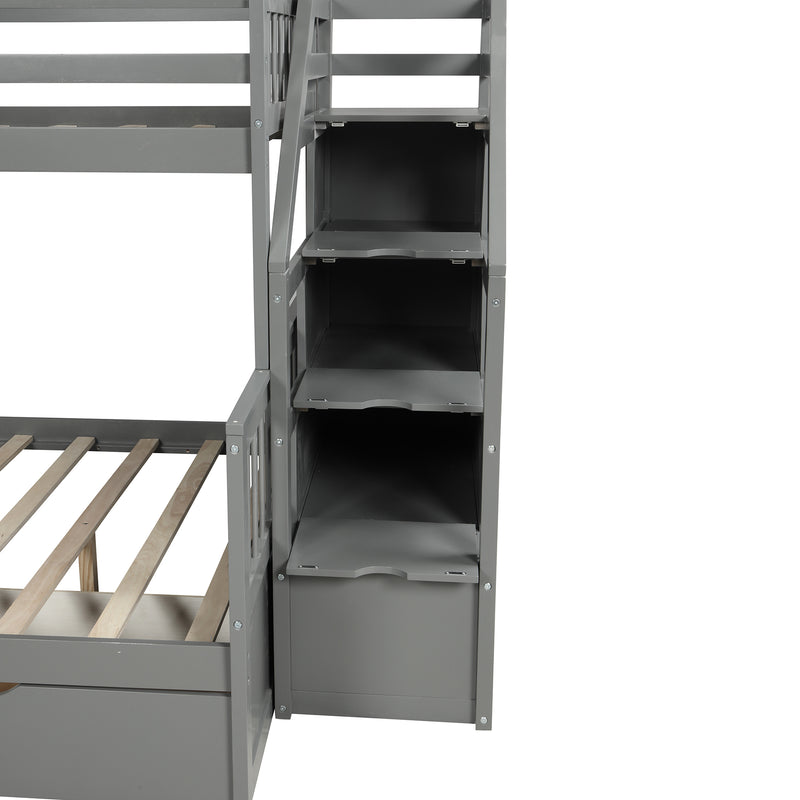 Twin over Full Bunk Bed with Drawers,Storage and Slide, Multifunction, Gray