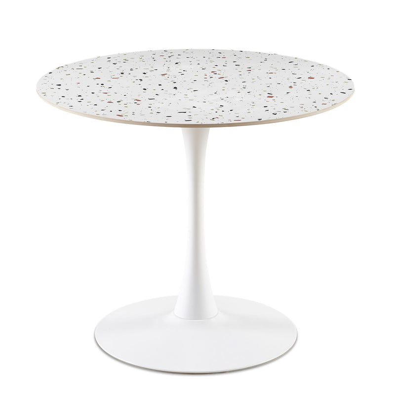 Mid-Century Stone Round Dining Table For Dining Room, Living Room, Cafe, Easy Clean - White