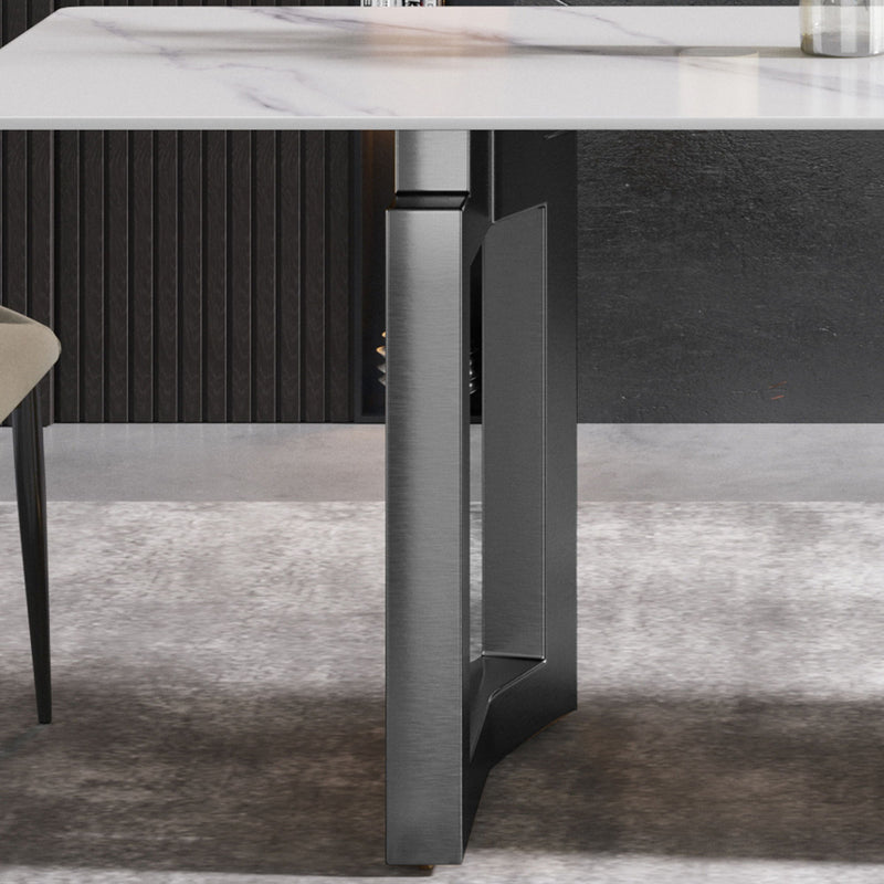 Modern Artificial Stone White Straight Edge Metal Leg Dining Table