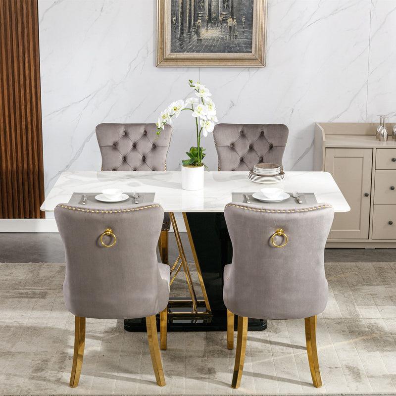 Nikki - Modern, High-End Tufted Solid Wood Contemporary Velvet Upholstered Dining Chair With Golden Stainless Steel Plating Legs, Nailhead Trim (Set of 2)