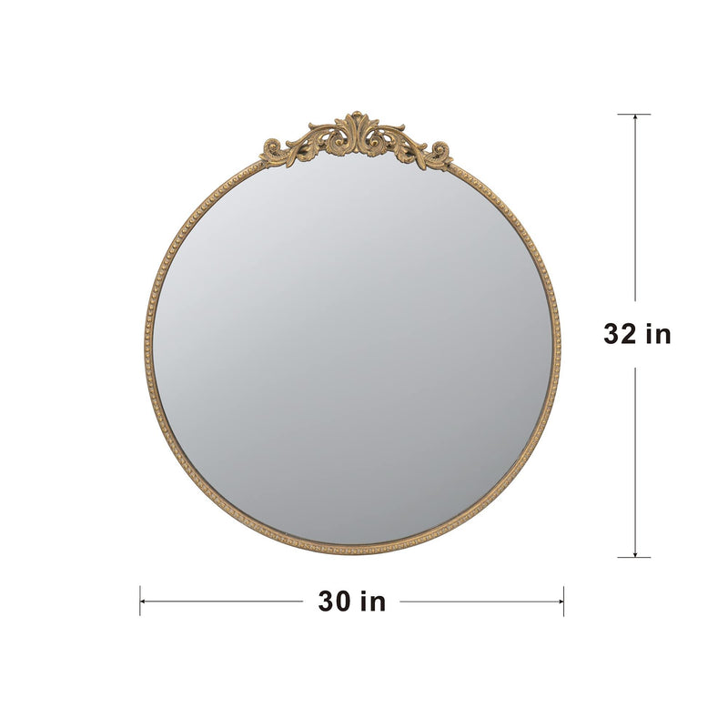 Classic Design Mirror With Round Shape And Baroque Inspired Frame For Bathroom, Entryway Console Lean Against Wall