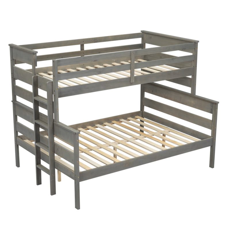 Wood Twin XL over Queen Bunk Bed with Ladder, Gray