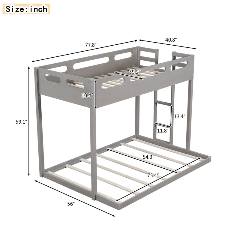 Twin over Full Bunk Bed with Built-in Ladder,Gray