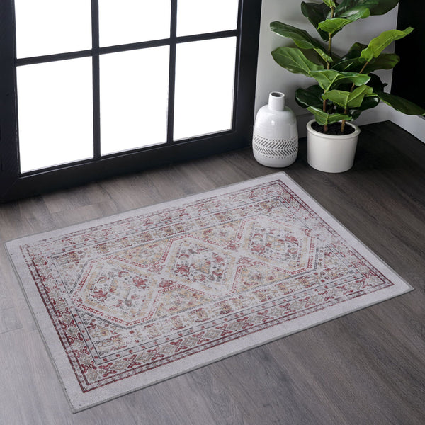 2' x 3' Machine Washable Area Rugs, Low-Pile, Non-Slip, Non-Shedding, Foldable, Kid & Pet Friendly Area Rugs For Living Room, Bedroom, Kitchen, Dining Room Rug - Beige