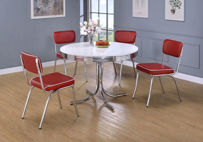 Retro - Round Wood Top Dining Table - White And Chrome