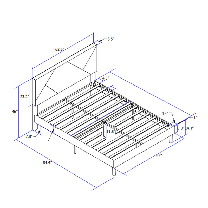 Queen Size Upholstered Platform Bed Frame With Headboard, Strong Wood Slat Support, Mattress Foundation, No Box Spring Needed - Gray