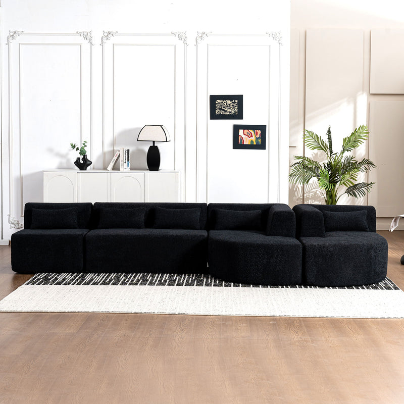 Upholstered Sofa Free Combined Sofa Couch With Two Chaise Lounge And Five Back Pillows For Living Room - Black