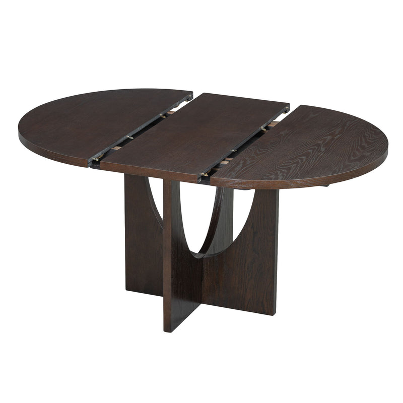 Topmax - 5 Piece Modern Extendable Round Dining Table Set With Removable Leaf For Small Places