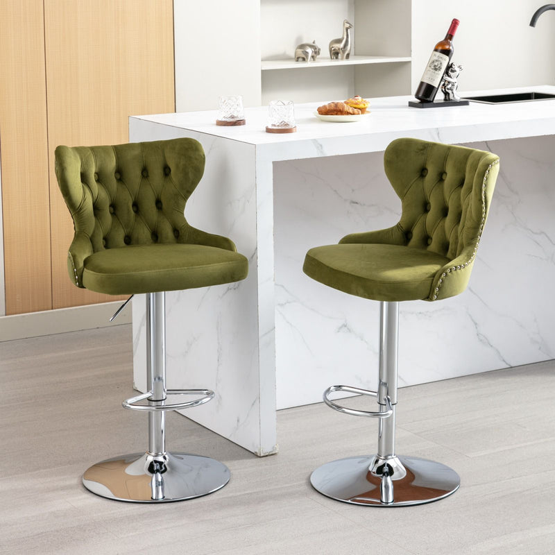 Swivel Barstools Adjusatble Seat Height From 25-33", Modern Upholstered Chrome Base Bar Stools With Backs Comfortable Tufted For Home Pub And Kitchen Island