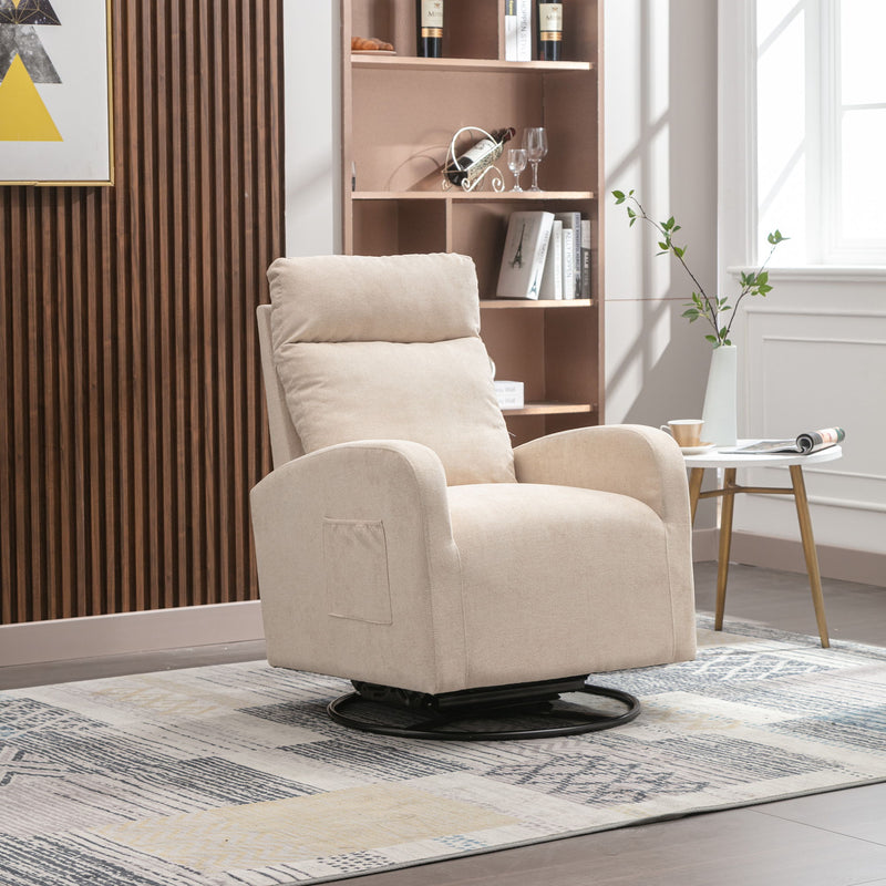 Upholstered Swivel Glider Rocking Chair For Nursery In Beige.Modern Style One Left Bag - Beige