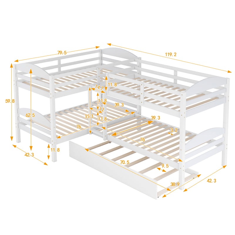 Twin L-Shaped Bunk bed with Trundle-White{OLD SKU:LP000024AAK}