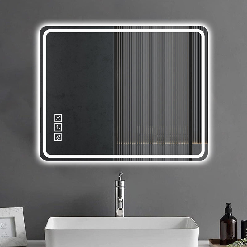 LED Bathroom Mirror Vanity Mirrors With Front Lights, Wall Mounted Anti-Fog Frameless Make Up Mirror With Light Copper-Free Mirror Horizontal Or Vertical - Clear