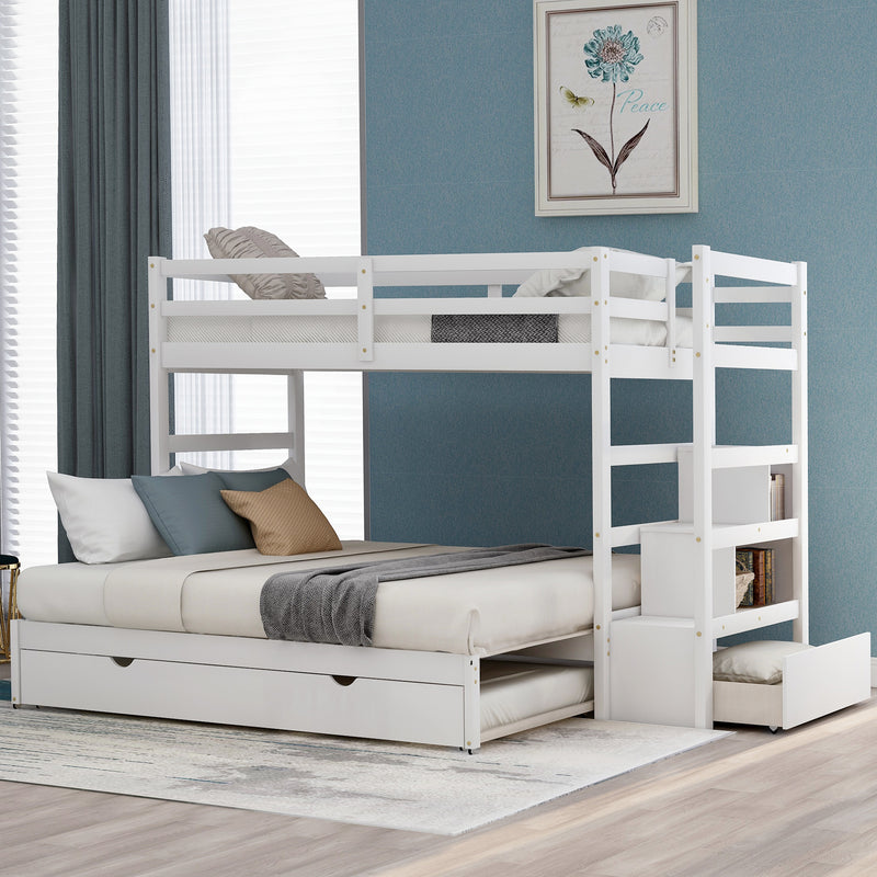 Twin over Twin/King (Irregular King Size) Bunk Bed with Twin Size Trundle, Extendable Bunk Bed   (White)(OLD SKU :LP000032AAK)