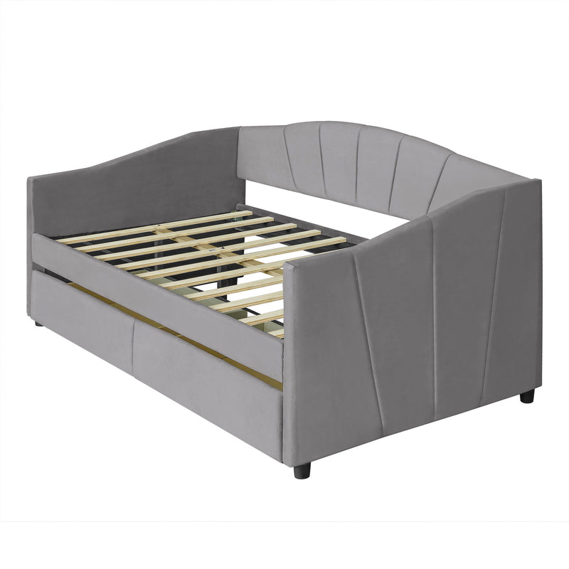 Twin Size Upholstered Daybed With Two Drawers And Wood Slat - Gray