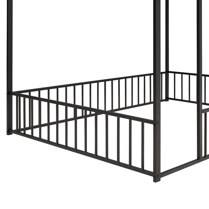 Metal Bed House Bed Frame With Fence, For Kids, Teens, Girls, Boys