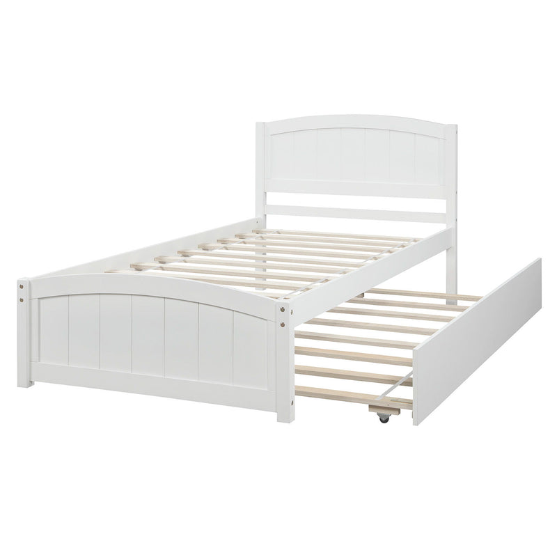 Twin Size, Platform Bed With Trundle - White