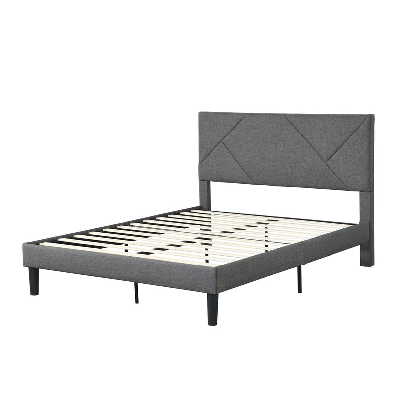 Queen Size Upholstered Platform Bed Frame With Headboard, Strong Wood Slat Support, Mattress Foundation, No Box Spring Needed - Gray