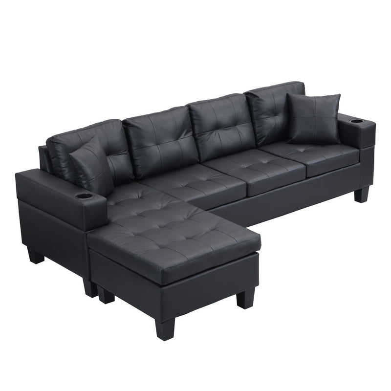 Sectional Sofa For Living Room With L Shape Chaise Lounge, Cup Holder And Left Or Right Hand Chaise Modern 4 Seat