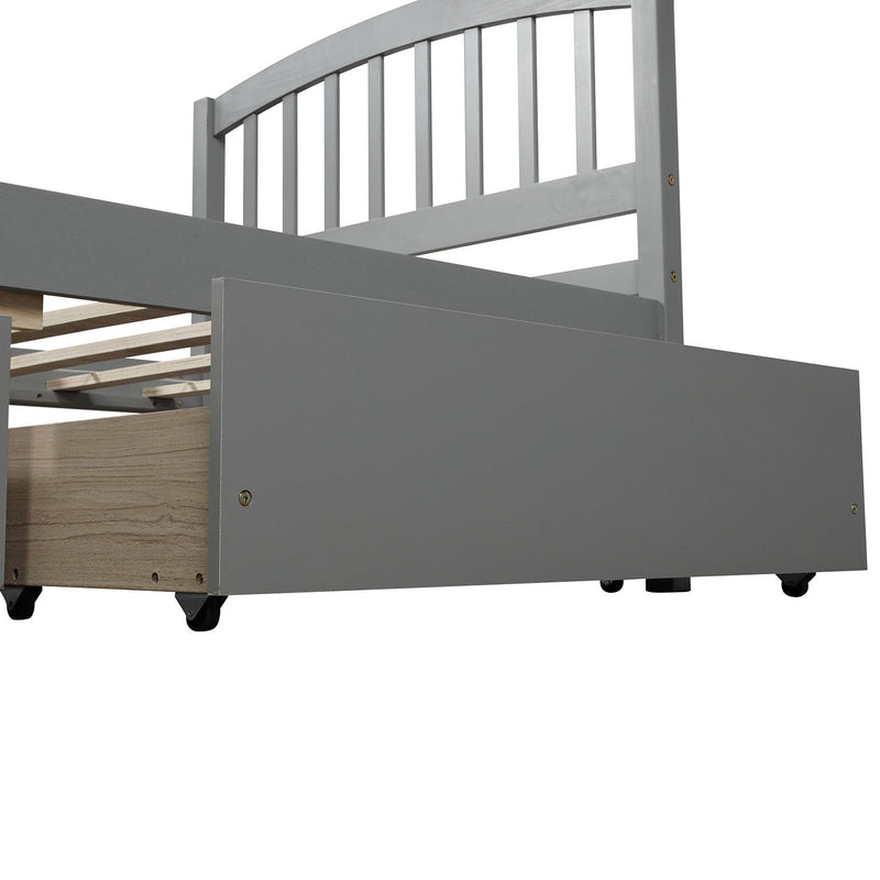 Twin Platform Storage Bed Wood Bed Frame With Two Drawers And Headboard - Gray