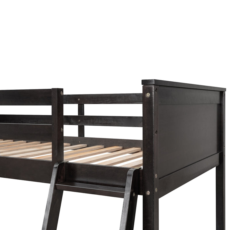 Twin size Loft Bed with Shelves and Desk, Wooden Loft Bed with Desk - Espresso(OLD SKU:LT000537AAP)