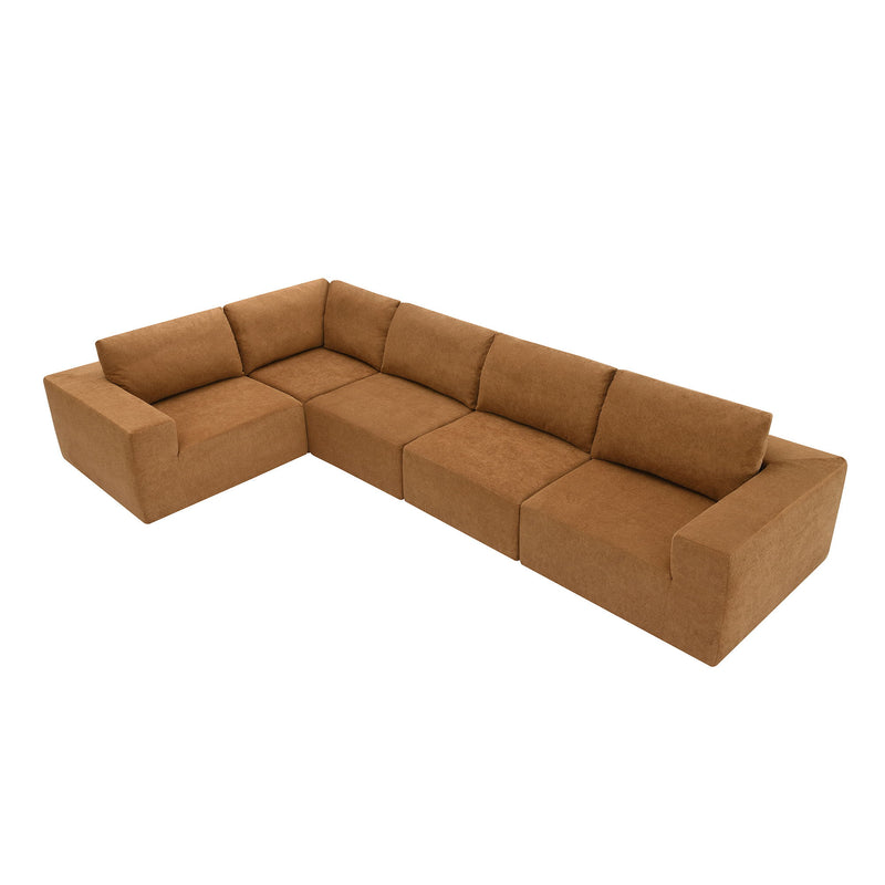 Modular L Shaped Sectional Sofa, Luxury Floor Couch Set, Upholstered Indoor Furniture, Foam - Filled Sleeper Sofa Bed For Living Room, Bedroom, 5 Pieces Free Combination - Brown