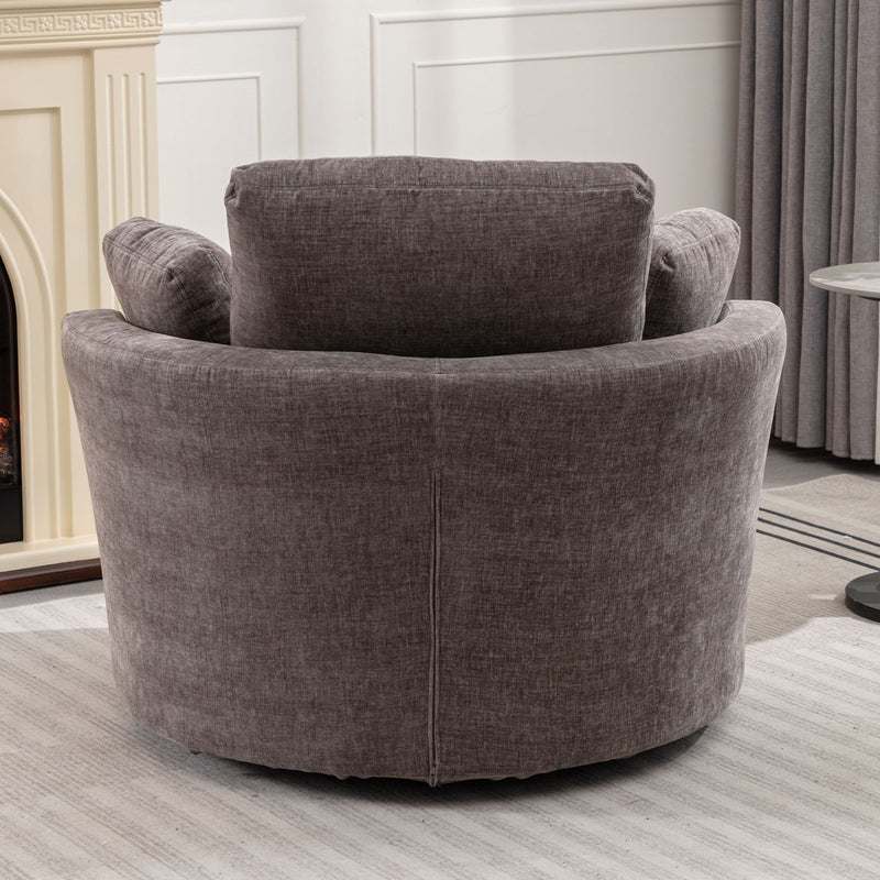 Oversize Round Swivel Chair Cozy Club 360 Degrees Swivel Sofa With 3 Pillows Chenille Fabric For Living Room Lounge Hotel - Gray