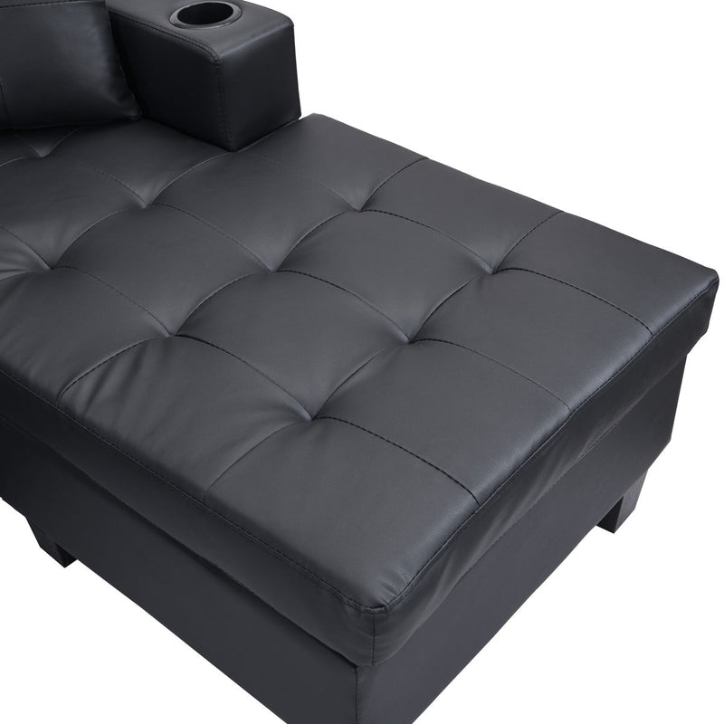 Sectional Sofa Set For Living Room With L Shape Chaise Lounge, Cup Holder, Left Or Right Hand Chaise Modern 4 Seat - Black