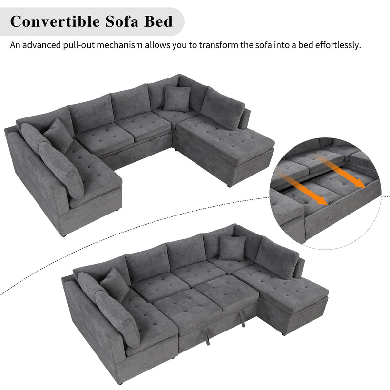 Oversized Sectional Sofa U-Shaped Sofa Couch Pull-Out Sofa Bed With Two Throw Pillows For Living Room