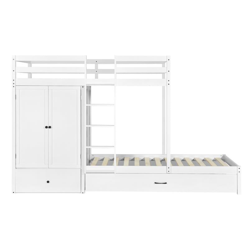 Twin-over-twin Bunk Bed with Wardrobe, Drawers and Shelves, White