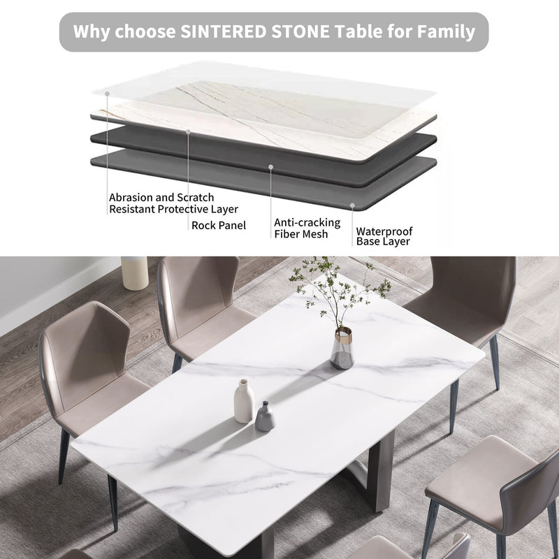 Modern Artificial Stone White Straight Edge Metal Leg Dining Table