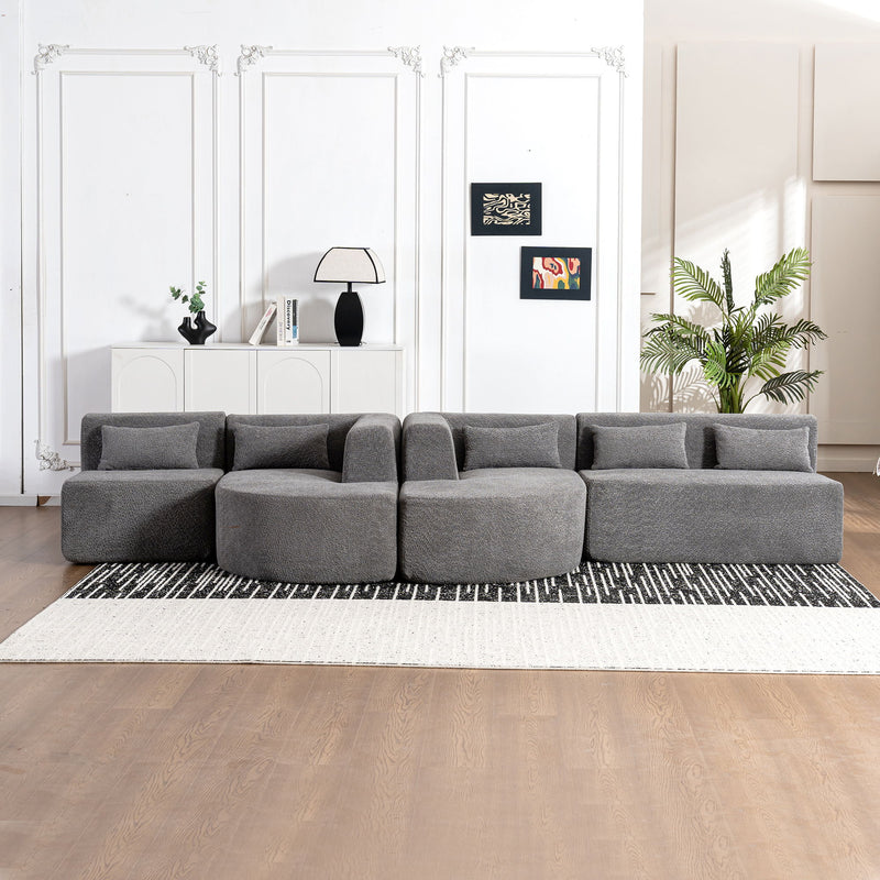 Upholstered Sofa Free Combined Sofa Couch With Two Chaise Lounge And Five Back Pillows For Living Room - Light Gray